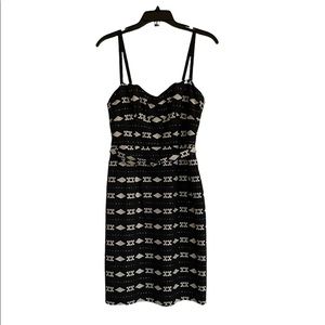 NANETTE LEPORE Black and White Embroidered Spaghetti Straps Dress with Belt